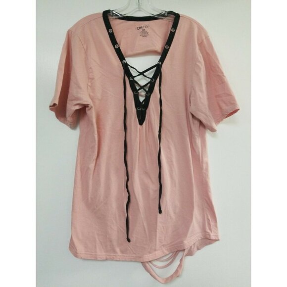 ON FIRE 3X PINK  DRAWSTRING PLUS SIZE TUNIC TEE TO - Picture 2 of 4